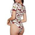 thumbnail image 3 of KLL Women 's Crew Neck Bodysuit Jumpsuits Mushroom Print Short onesies Stretch T Shirts, 3 of 7