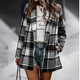 thumbnail image 2 of JGNGSHN Women Plaid Shacket Jacket Trendy Fall Casual Button Flannel Tartan Trench Coat Winter Clothing with Pockets, 2 of 7