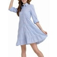 thumbnail image 3 of Womens Striped Button Down Midi Shirt Dress Casual Loose Cuffed Long Sleeve Mid Long Dresses Blue XL, 3 of 9