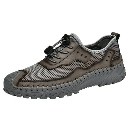 Men s Shoes Casual Hiking Breathable Mesh Outdoor Sneakers Loafers Slip On Summer Lightweight Men Walking Anti-Slip Gray 9 US