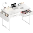 thumbnail image 4 of White Small Desk with Fabric Drawers - 32 Inch Vanity Desk with Storage Drawer and Bag for Bedroom, Study Writing Table for Small Spaces, White, 4 of 7