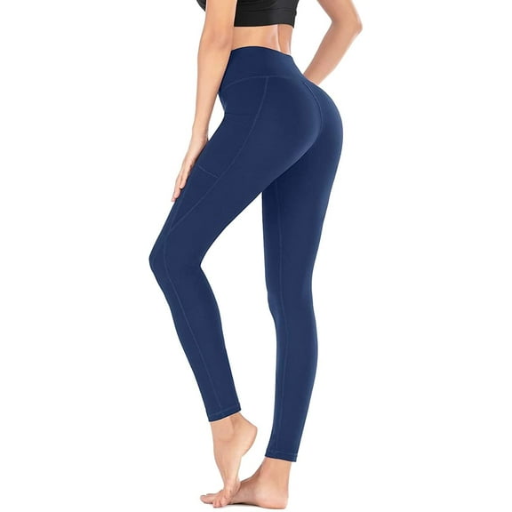 Crazybachat High Waisted Leggings for Women Stretch Tummy Control Workout Running Yoga Pants NavyBlue Color (M size )