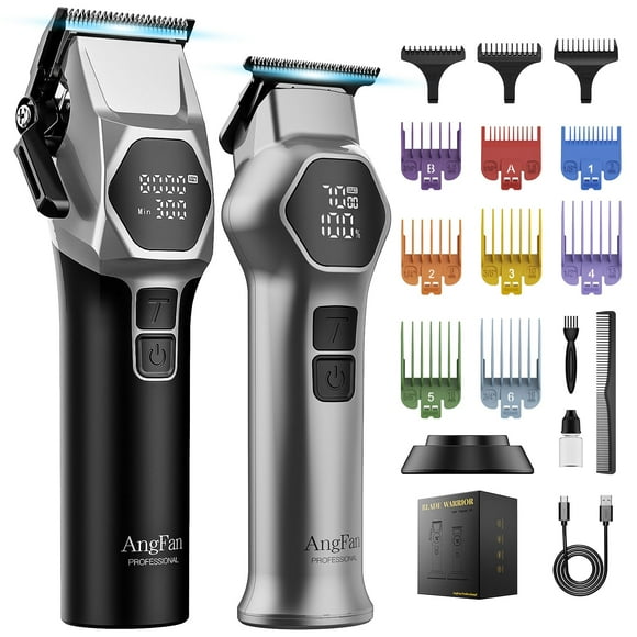 AngFan Professional Hair Clippers for Men, Professional Barber Clippers and Trimmer Set, Mens Cordless Hair Clippers for Barbers Haircut Kit Fade with Charging Base,Hair Cutting kit,5