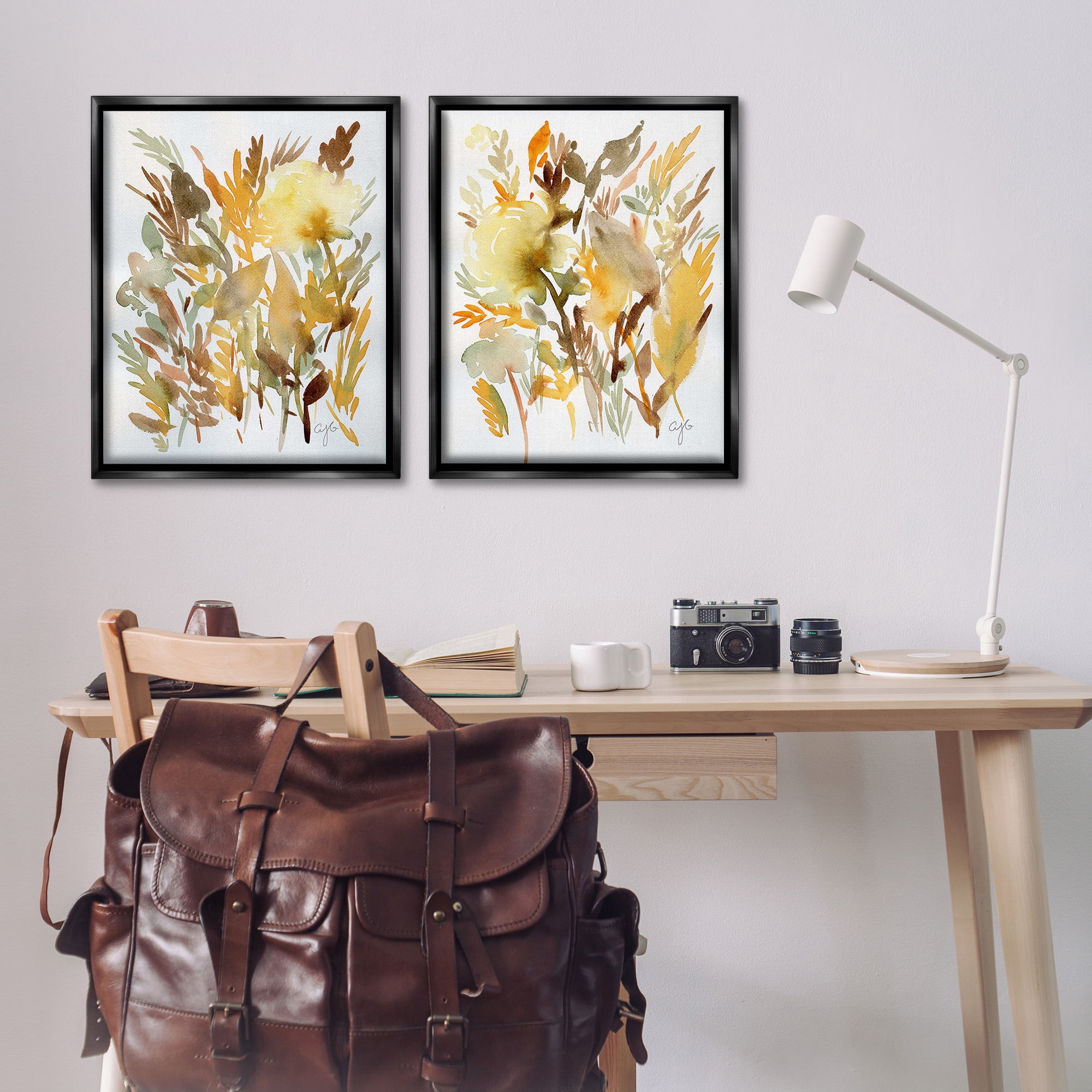Stupell Industries Country Wheat Abstraction Botanical & Floral Painting Black Floater Framed Canvas Art Print Wall Art, 25 x 31, Set of 2