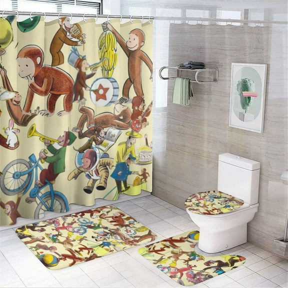 4 Pcs Shower Curtain Set with Non-Slip Rug, Toilet Lid Cover and Bath Mat, Colorful Waterproof Shower Curtain with 12 Hooks, Bathroom Decor Accessories 72" x 72"