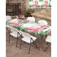 thumbnail image 3 of Summer Green Palm Leaf Rectangle Tablecloth, Waterproof Elastic Fitted Table Covers for 8 Foot Tables, 32x96inch Decorative Tablecloths for Picnic, Camping, Outdoor, Pink Flamingo Tropical Plant, 3 of 6