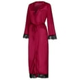 thumbnail image 5 of Lindreshi Bath Robes Female Women Sexy Long Silk Dressing Bath Robe Lace Lingerie Wine Red Nightdress, 5 of 9