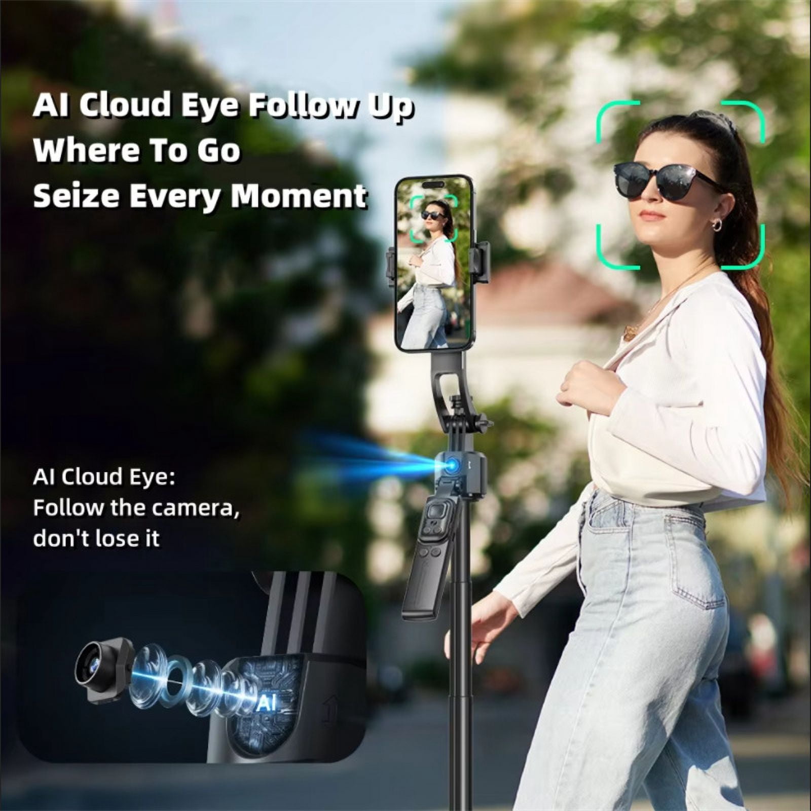 Auto Face Tracking Tripod 360° Rotation, 71" Extendable Selfie Stick Phone Holder for iPhone Videos