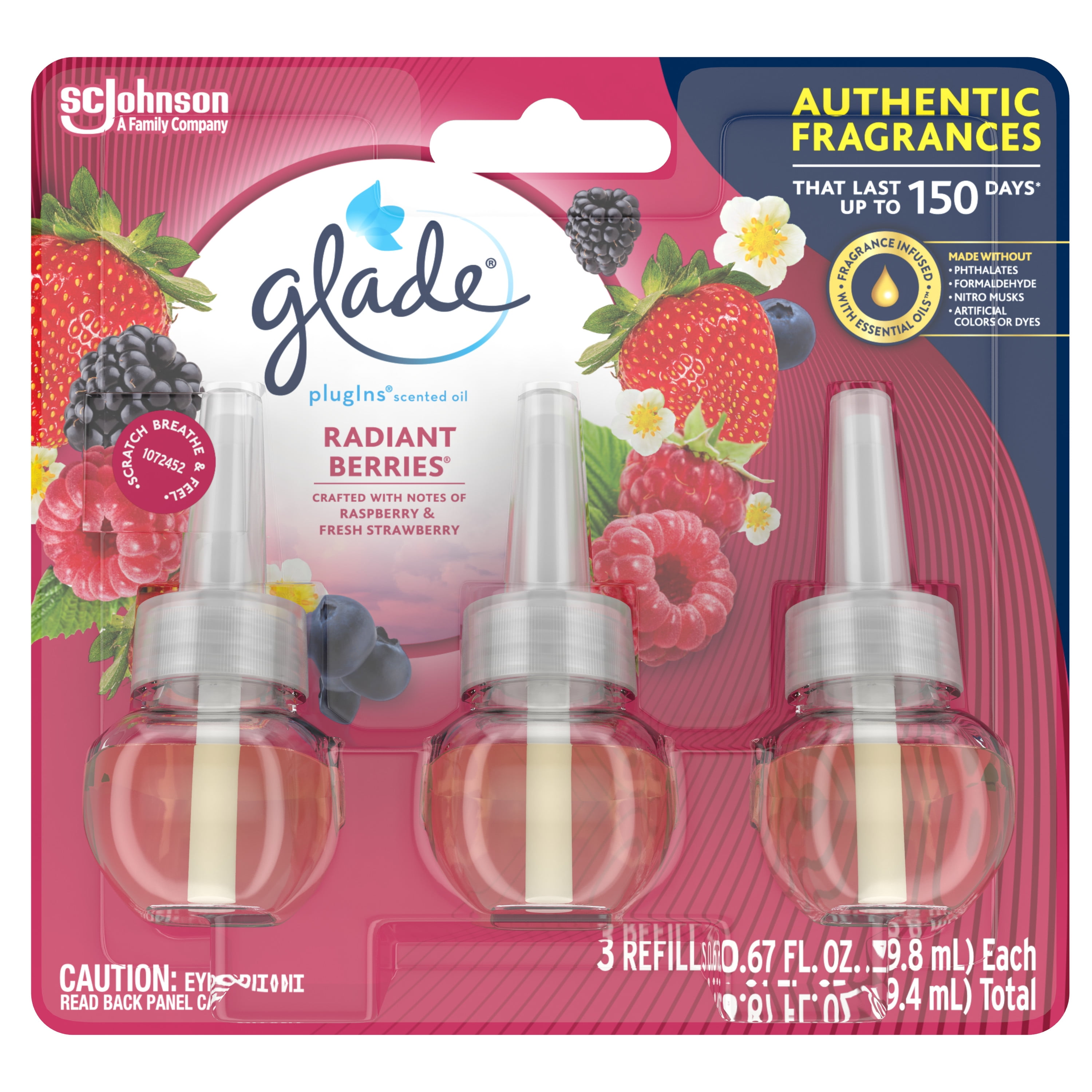 Glade PlugIns Refill 3 CT, Radiant Berries, 2.01 FL. OZ. Total, Scented