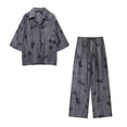 thumbnail image 3 of HH TRAF 2024 Traje femenino de manga larga con botonadura sencilla, cuello vuelto, camisa holgada con estampado + pantalón largo con lazo y cintura alta con cordones para mujer, 3 of 5