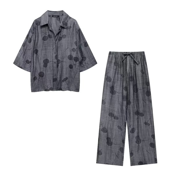 Conjunto de camisa y pantalones holgados de Jacquard para mujer, conjunto informal con estampado elegante, a la moda, para primavera y verano, novedad de 2024