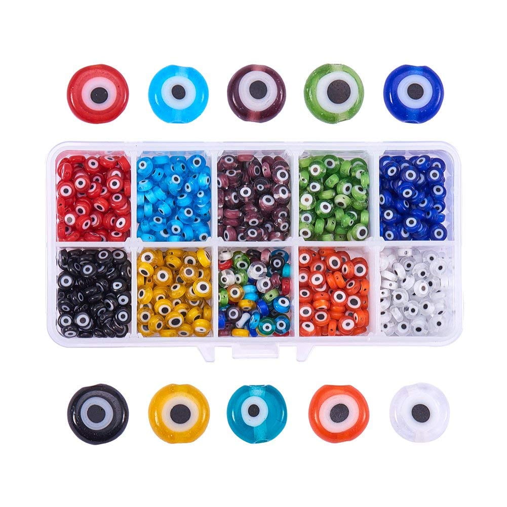 650pcs Lampwork Beads 10 Colors Charms Glass Turkish Beads 6x3mm Flat Round Spacer Beads