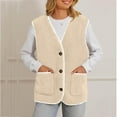 thumbnail image 7 of Aloohaidyvio Jackets Womens Fleece Vests Button Warm Sleeveless Fall Fuzzy Jackets Winter Soft Outerwear with Pockets, 7 of 7