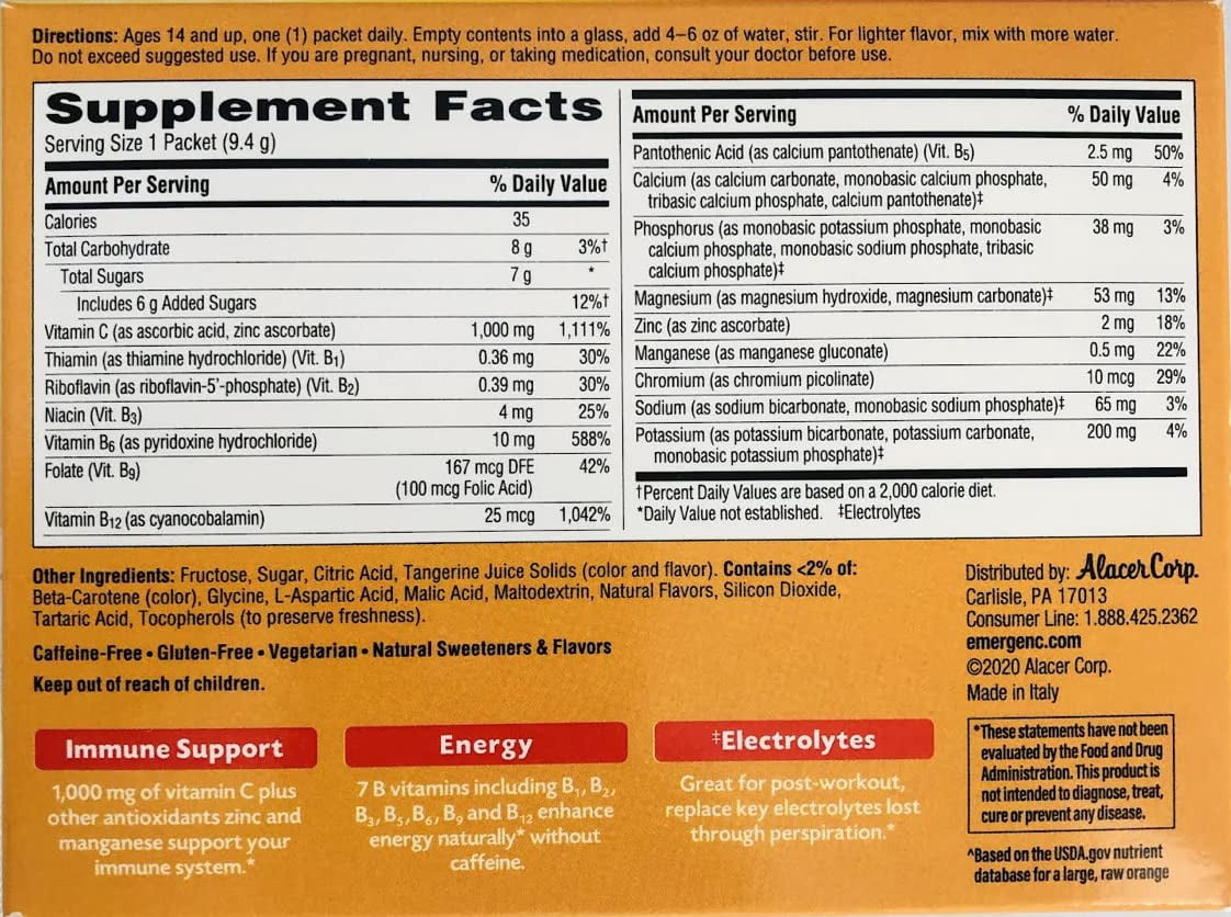 EmergenC Vitamin C Tangerine Flavored Drink Mix 30 Packets, 0.33 oz