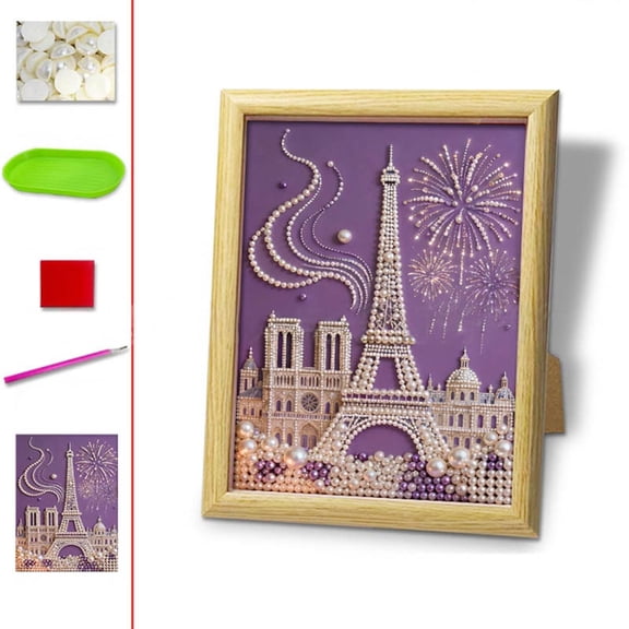 Eoozwa DIY Castle Pearl Beaded Art Kit 8.66x7.09in Wooden Frame Painting Set, Sparkling Mosaic Craft for Adults, Relaxing Home Decor Activity