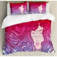 thumbnail image 3 of Modern Duvet Cover Set Twin Size, Graphic Little Mermaid Face and Wavy Hair Vibrant Colors Fantasy Woman Artwork, Decorative 2 Piece Bedding Set with 1 Pillow Sham, Red Violet Cream, by Ambesonne, 3 of 3