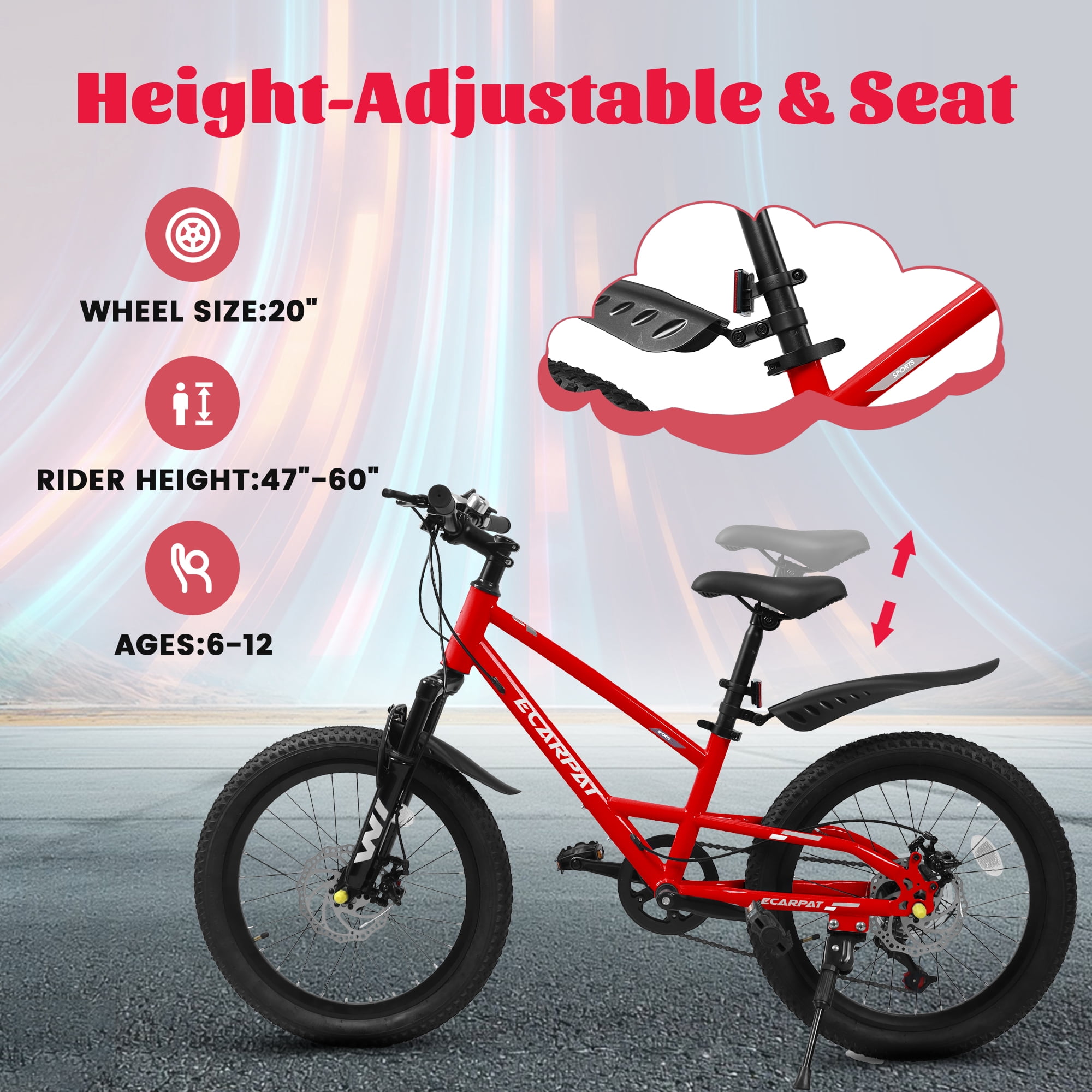 20" Mountain Bike, 7-Speed with Durable Steel Frame & Front Suspension - Red