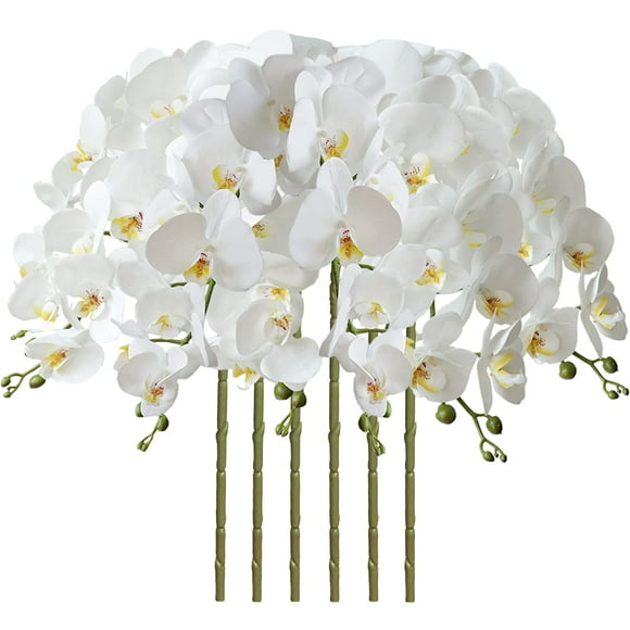 Flores artificiales de Phalaenopsis 37 pulgadas 6 piezas orquídea decoración hogar blanco MENGJIAQI