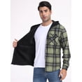 thumbnail image 4 of GIRUNS Men's Plaid Shirts Jacket Fleece Flannel Lined Long Sleeve Shirts Sherpa Button Down Coat With Hood Black Light Green L, 4 of 9