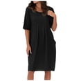 thumbnail image 2 of Pop Seller Women's Casual Loose O Neck Short Sleeve With Pockets Elegant Linen Swing Dresses Black 4XL, 2 of 6