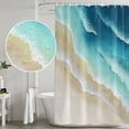 thumbnail image 5 of Teal Gradient Ocean Shower Curtain, Waterproof Shower Curtains for Bathroom, Ombre Watercolor Coastal Beach Waves Washable Fabric Bathtub Curtain Set Bath Decor with 12 Hooks 48"x72", 5 of 8