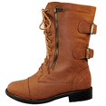 thumbnail image 2 of Top Moda Pack-72 Women's Fashion Mid Calf Combat Military Lace Up Side Boots TAN, 2 of 6