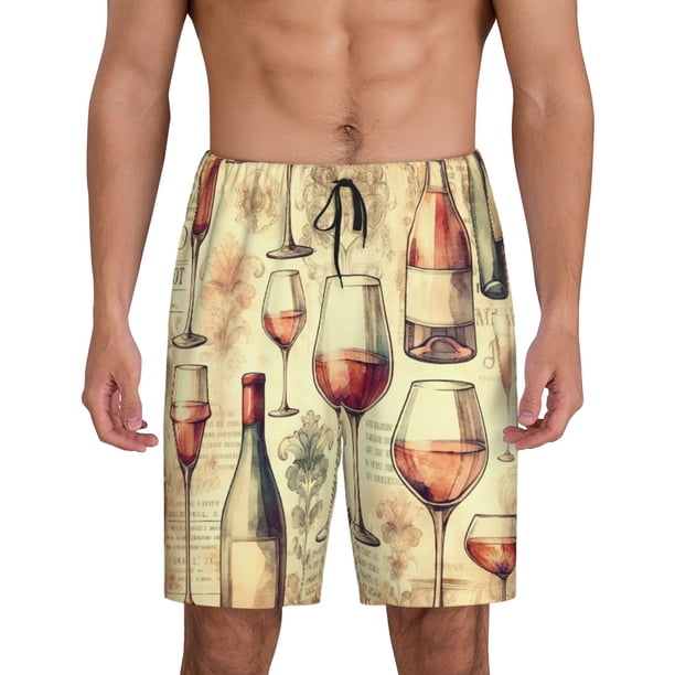 Fotbe Wine Pantalones Cortos de Pijama para Hombre, Ropa de Dormir, Pantalones de Pijama Cortos para Hombre-Medium