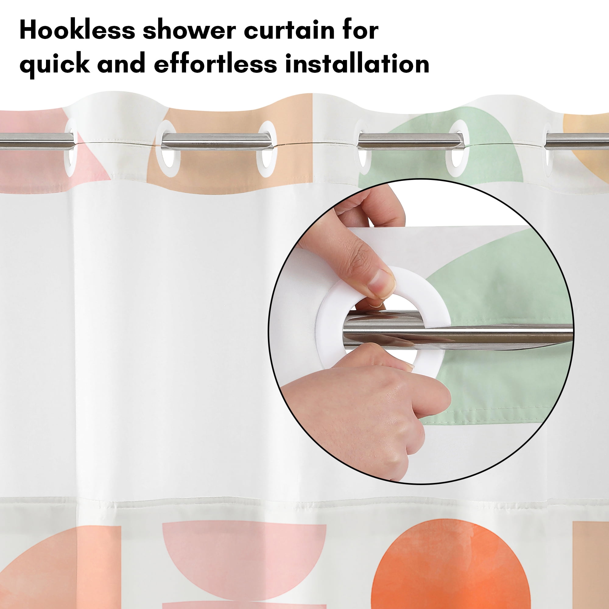 Americanflat 72x75 Hookless Shower Curtain - Abstract Orange Green Shower Curtain with Sheer Panel, Snap-In Liner, and Grommets - 100% Polyester