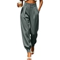 thumbnail image 6 of Lmnyox High Waist Pants for Women Comfy Loose Lightweight Pleated Trousers Trendy Dressy Pants with Pockets, 6 of 7