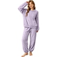 thumbnail image 4 of KyCheLot Fleece Pajama Sets for Women Winter Long Sleeve Round Collar Tops Cuffed Pants Comfy Thicken Warm Outfits, 4 of 6