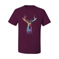 thumbnail image 2 of Wild Bobby, Colorful Paint Splatter Deer Head, Animal Lover, Men's Graphic Tees, Maroon, 2XL, 2 of 3
