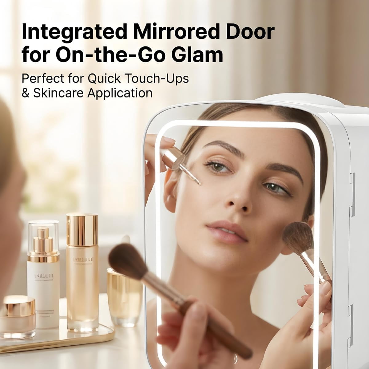 4L  Skincare Fridge with Dimmable LED Mirror, Portable Beauty Refrigerator for Makeup, Cosmetic, Personal Small Refrigerator with Cooler and Warmer for Bedroom, Office and Car (White-4L)