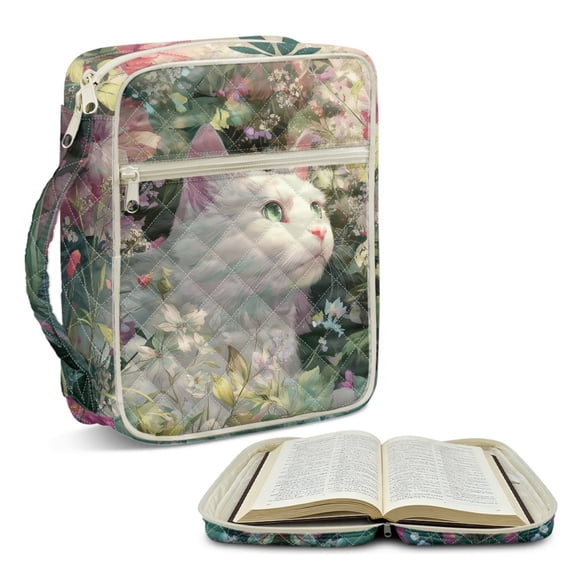 ZUXONGSY Cat Daisy Print Bible Cover for Women Quilted Bible Bag Large ChuZU Bag with Handle Christian Gift for Daily Use