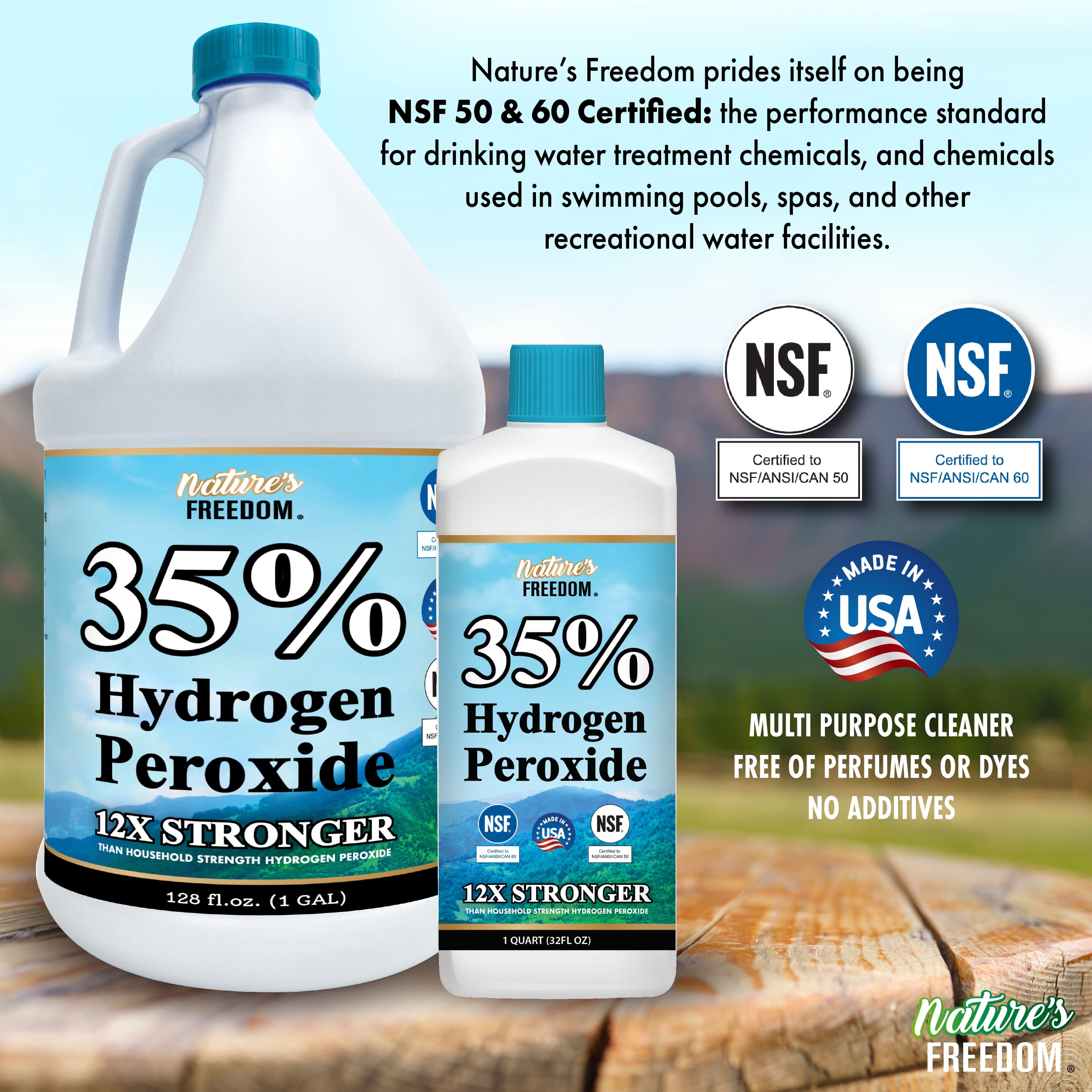 Nature's Freedom 35% Hydrogen Peroxide, Food Grade H2O2 and Purified Water Only, 32 Fl Oz