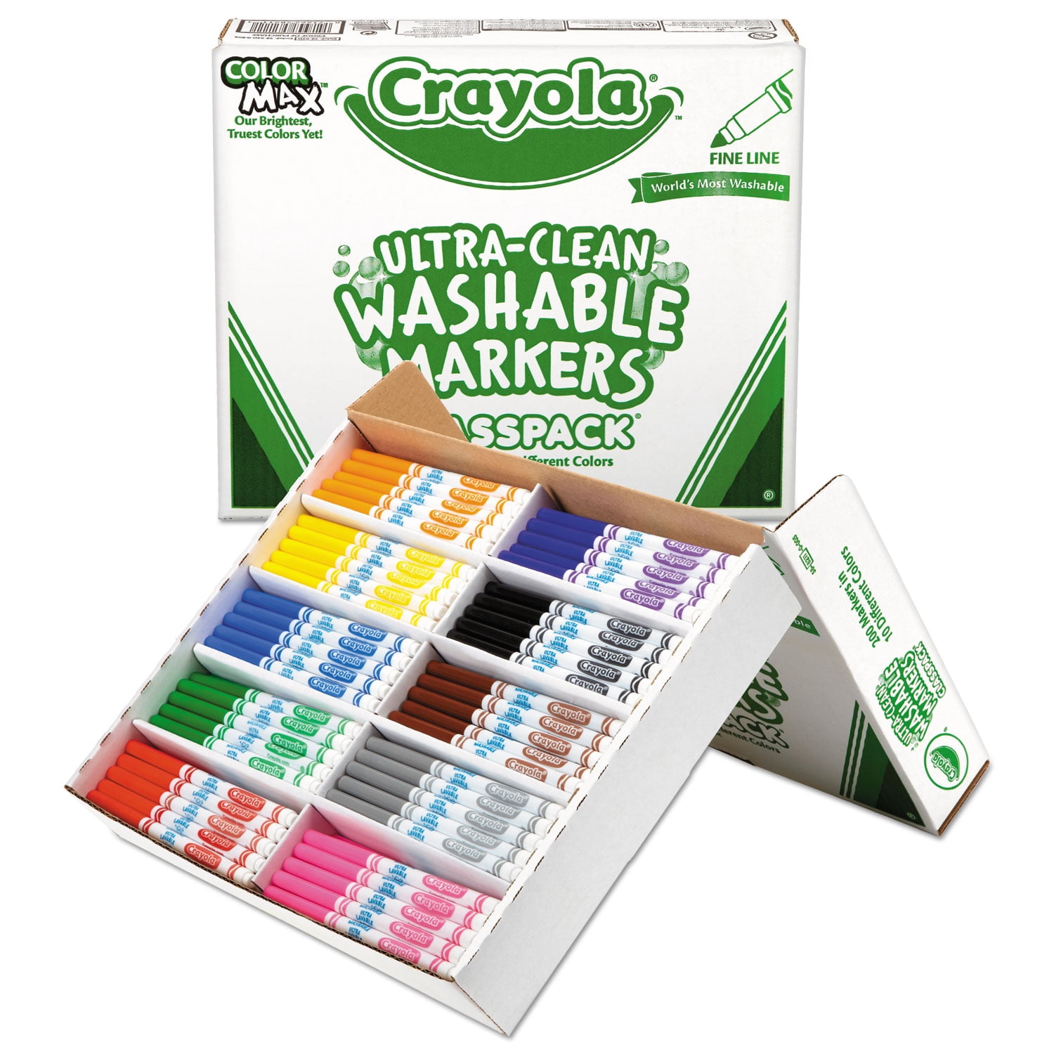 Crayola Ultra-Clean Washable Marker Classpack, Fine Line, Assorted Colors, 200/Pack (588211)