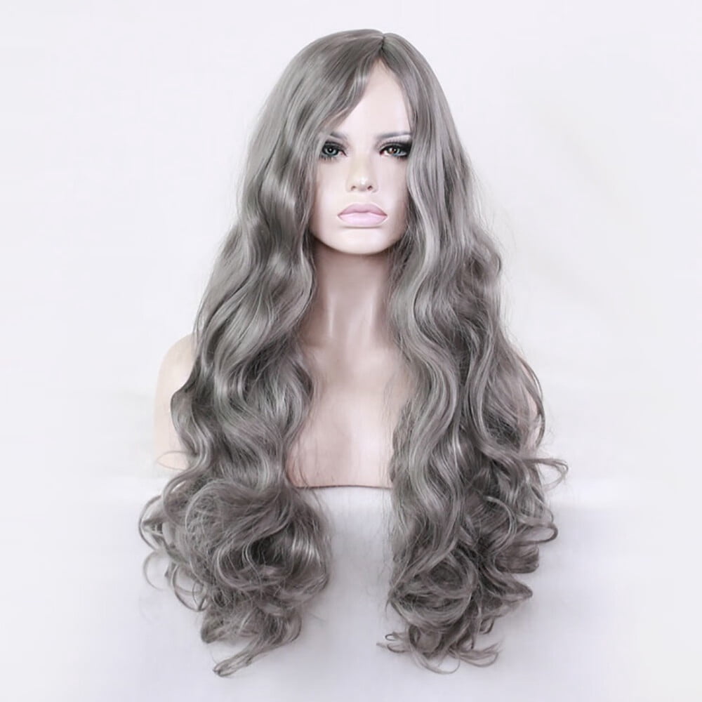 DOPI Brazilian Virgin Hair Full Lace Cap Band Human Hair Wigs For Black Women 70CM Sexy Gradient Grey Party Wigs Long Curly