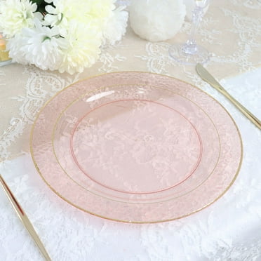 Efavormart 10 Pack - 10" Transparent Clear Plastic Dinner Plates with Gold Scalloped Rim for ...