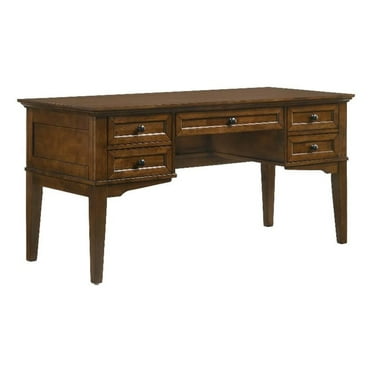 Pemberly Row Home Office 62" Wood Half Ped Exec Desk in Brown
