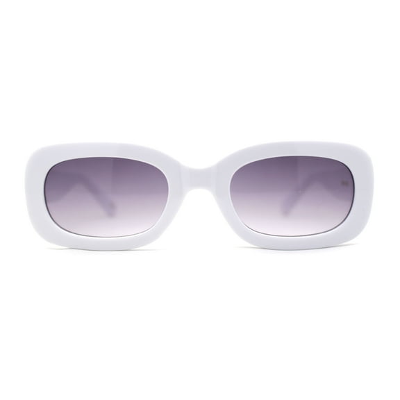 Girls Mod Narrow Rounded Rectangle Plastic Fashion Sunglasses White Smoke