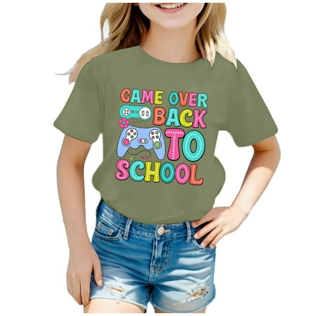 

Icvfdpl Toddler Girls Shirts Short Sleeve Round Neck Bright Simple Cozy Shirts