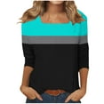 thumbnail image 5 of Women's Tops 3/4 Length Sleeve Square Neck Color Block Casual Dressy Tunic Tops Summer Basic Shirts, 5 of 8