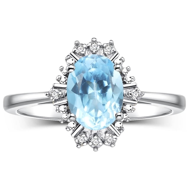 RYLOS Bagues pour Femmes Bague en Or Blanc 14K avec Pierre Précieuse Ovale 7X5MM et Diamants Étincelants Topaze Bleue de Décembre Bijoux Taille 5