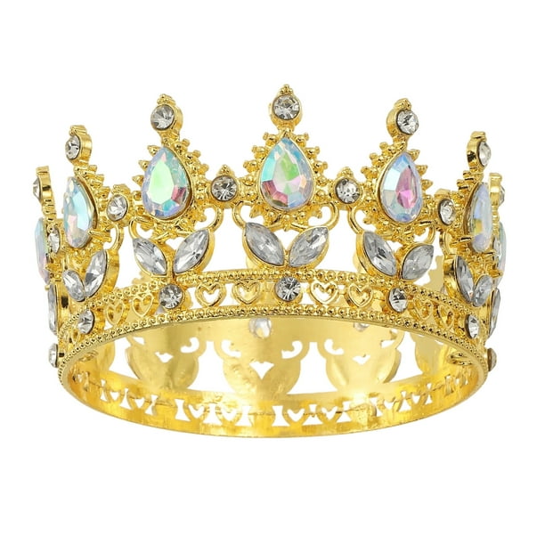 Uxcell Mini Toppers de Pastel en Forma de Corona, Tiara de Aleación para Reina y Princesa con Cristal para Decoración de Pastel de Cumpleaños, Dorado/Múltiples Colores