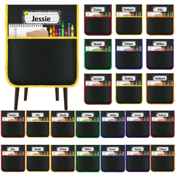 Natonhi 12 pcs Chair Pockets for Classroom, 16.5x17.5 Inch Seat Pockets for Classroom Chairs, Black Seat Sacks for Classroom Chairs with Name Tag, Back of Chair Organizer for Kids in Classroom