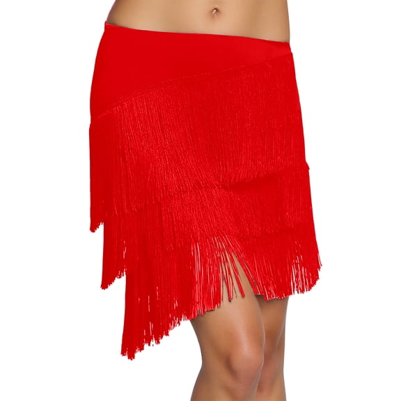 Glisme Black Skirts For Women Fringe Skirt Bohemian Style Asymmetrical Hem Mini Skirt With Flowy Tassel Details For Casual Party Wear Novel Party Dress Red