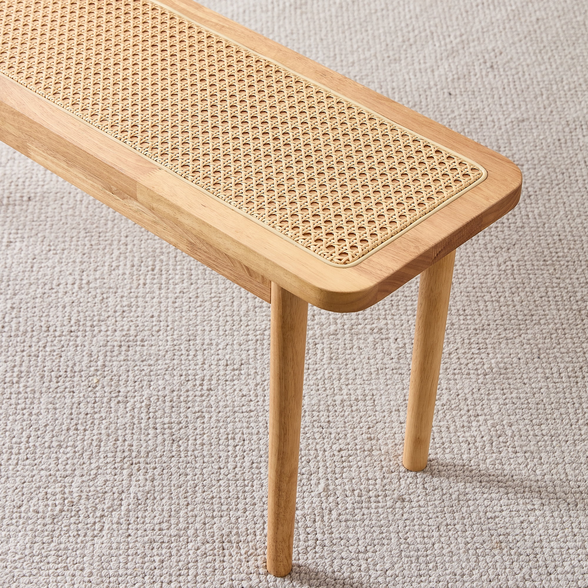 Kadyn Solid Wood Bench, Cane Weaving Shoe Stool for Dining Room, Mid Century Bench for Living Room, Natural Wood Wash Kadyn Solid Wood Bench, Cane Weaving Shoe Stool for Dining Room, Mid Century Bench for Living Room, Natural Wood Wash