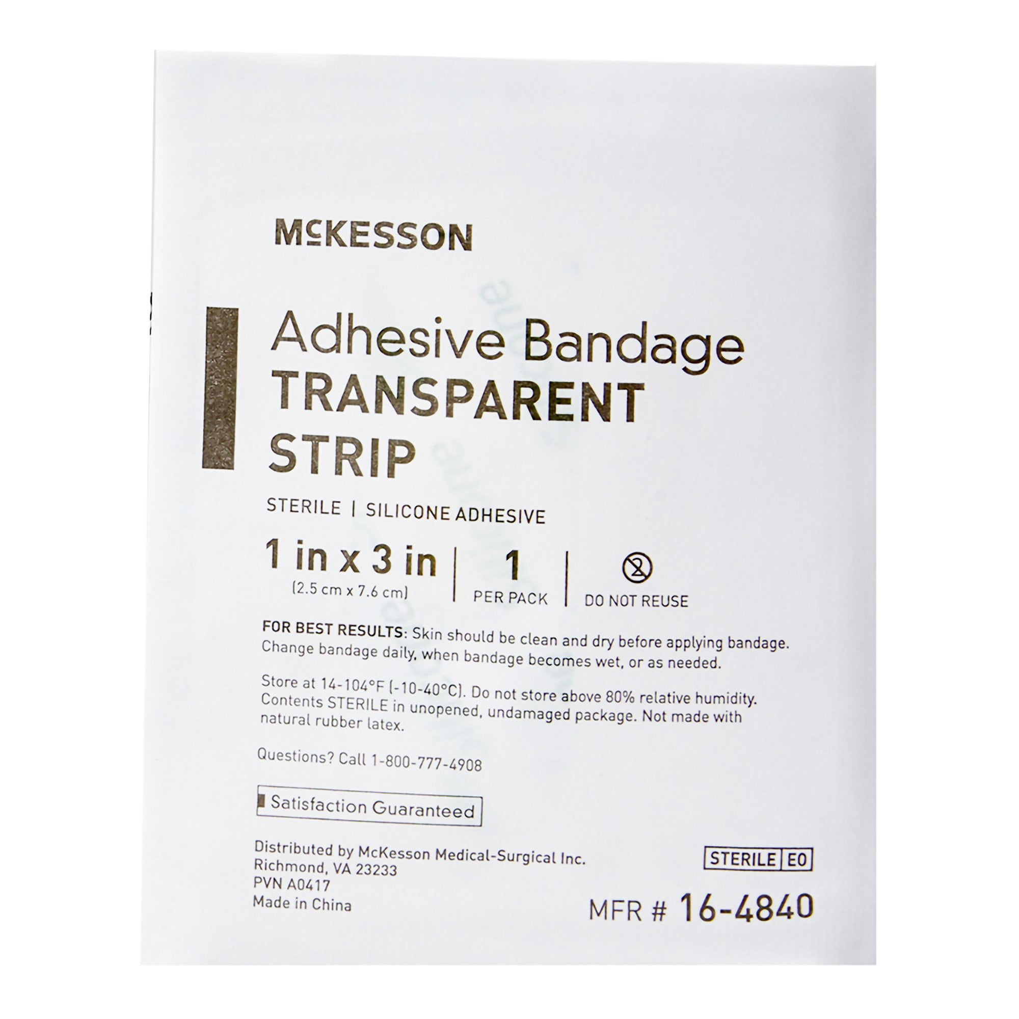 McKesson Adhesive Bandages, Transparent Strips - Sterile, 1 in. x 3 in., 10 Count, 32 Packs, 320 Total