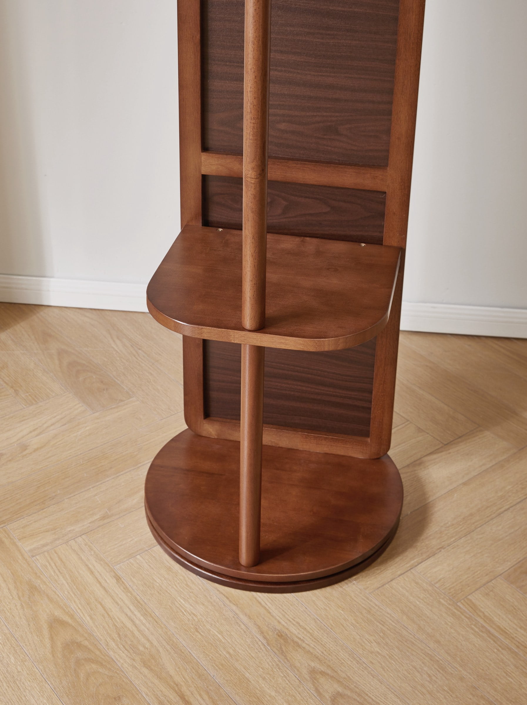 Solid Wood Full Length Mirror with Stand and Coat Rack, Walnut, 68.9 in H