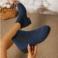 thumbnail image 4 of Rokment Chukka Ankle Boots for Women 2025 Fall Winter Fashion Suede Round Toe Chunky Low Heel Non Slip Slip-On Dress Short Booties Blue Size 8.5, 4 of 6