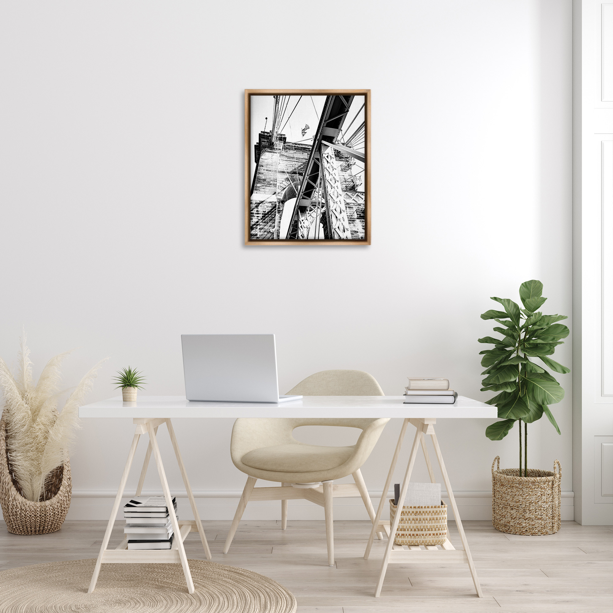 Stupell Industries Grey Urban Bridge Travel & Places Photography Brown Floater Framed Canvas Art Print Wall Art, 25 x 31